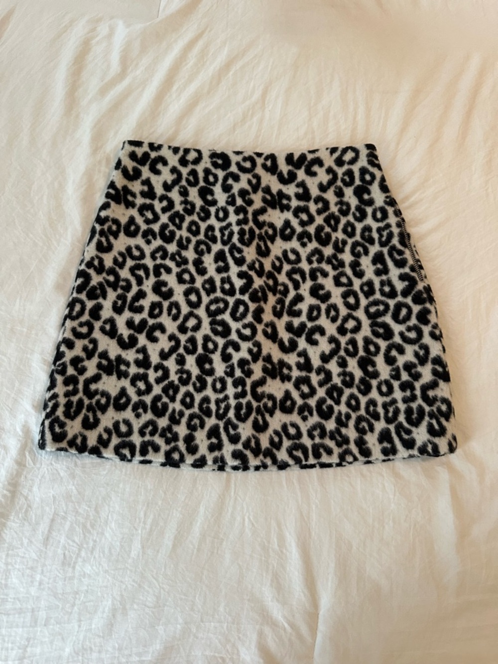 Maje Black and Cream Leopard Faux-Fur Mini Skirt
